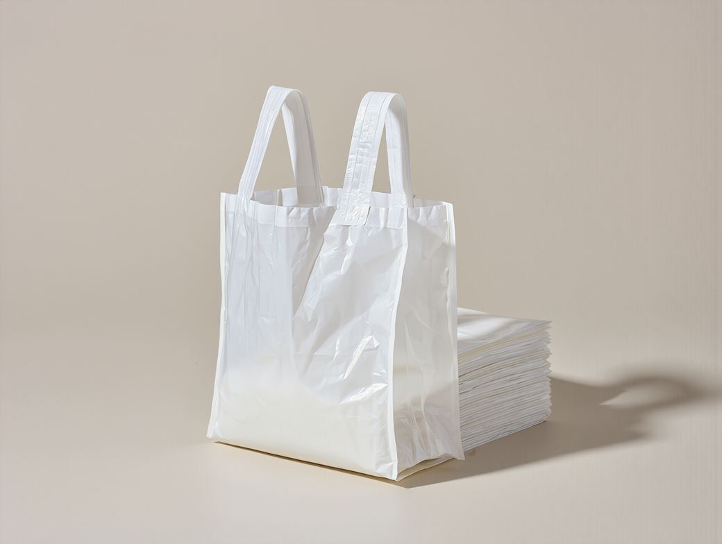Stack of vest-handle plastic carrier bags