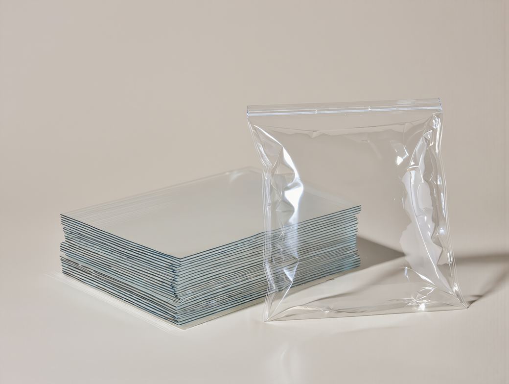Clear general-purpose utility bags, flat packed